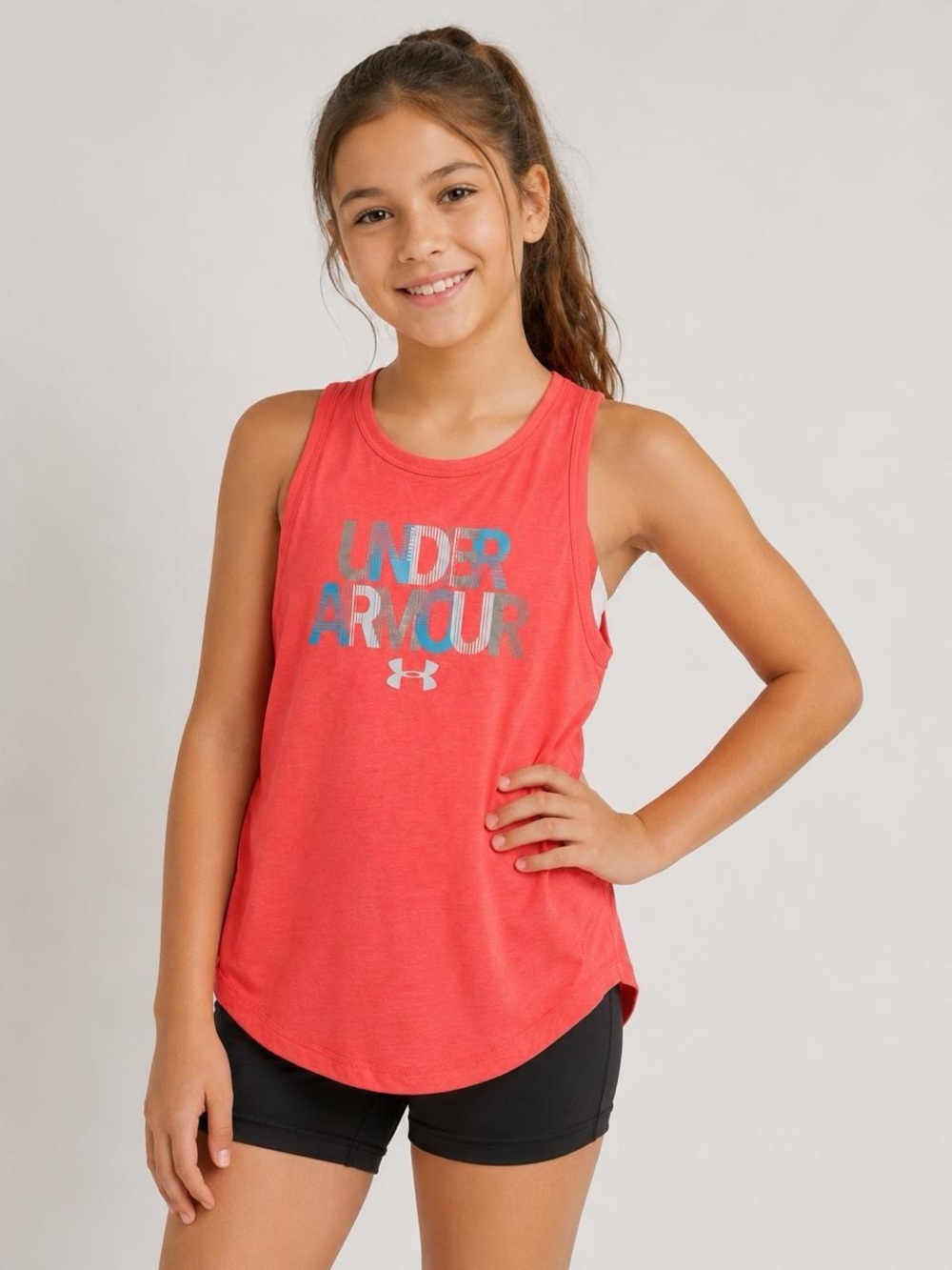 Under Armour Girls' Coral Pink Logo Tank Top Small